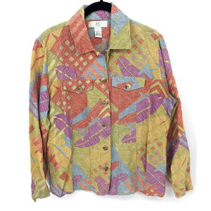 iOS‎ Jacket Womens Small Colorful Silk Linen Artsy Abstract Geometric Retro Top